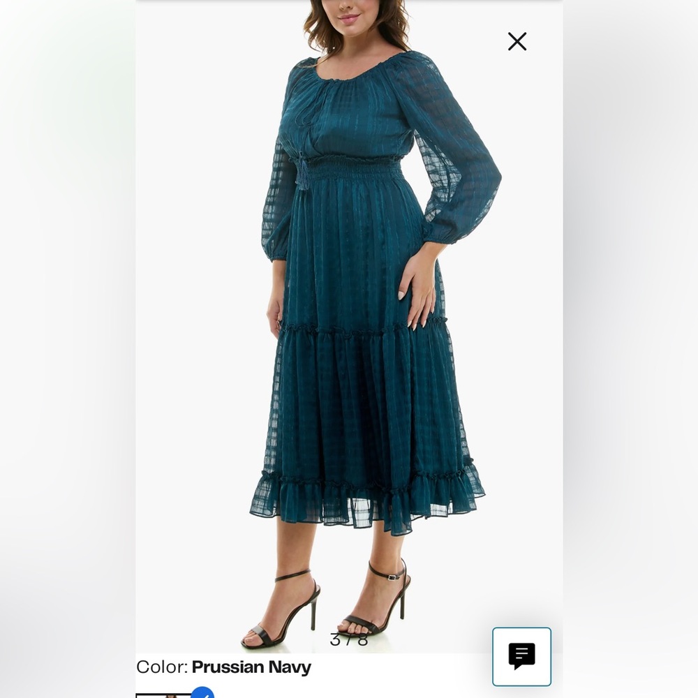 Taylor Long Sleeve Chiffon Maxi Dress jewel blue color size 4